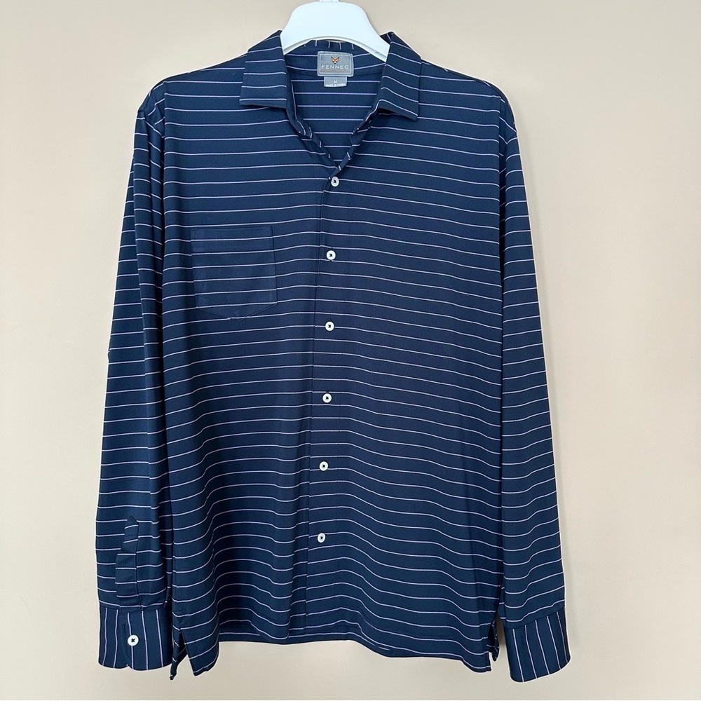Fennec Men’s M Long Sleeve Collared Button Shirt Highly Evolved Navy & Purple